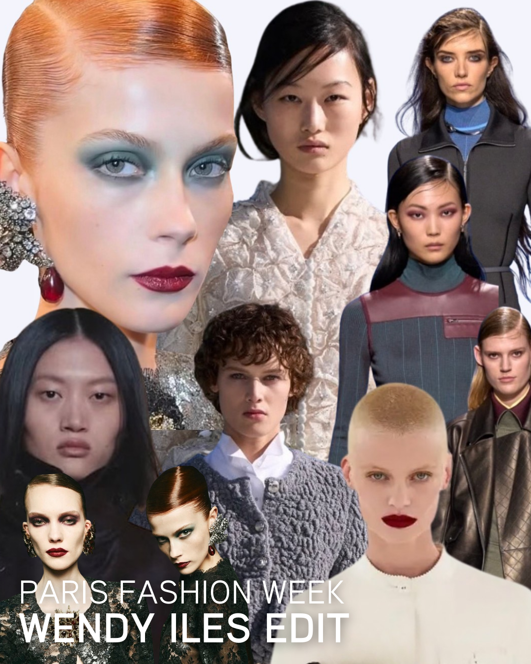 a collage of women's hairstyles from Paris Fashion Week