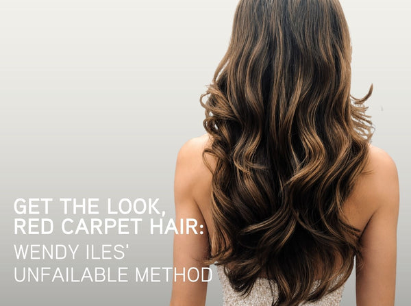 Long lustrous brunette waves with caramel highlights for red carpet hair tutorial blog cover