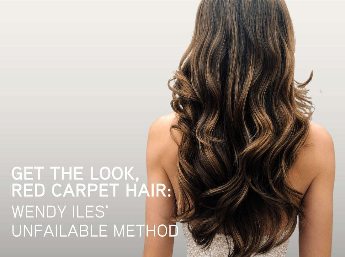 Long lustrous brunette waves with caramel highlights for red carpet hair tutorial blog cover