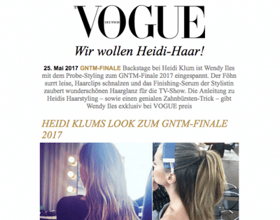 Vogue; Wendy's Tips To Achieve Heidi's Hair for GNTM