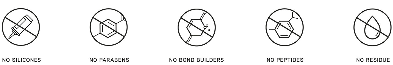 Icons; No Silicones, No Parabens, No Bond Builders, No Peptides, and No Residue
