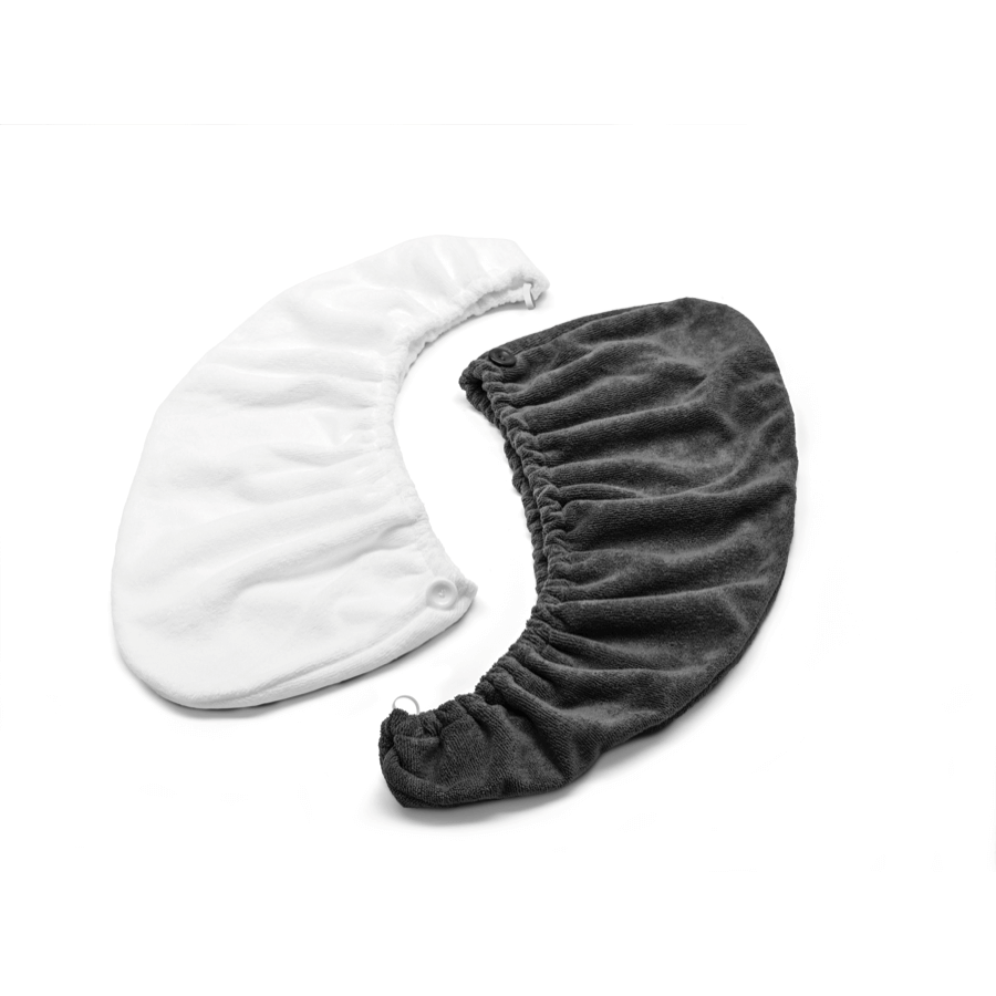 White Hair Turban Towel and Grey Hair Turban Towel Flat Lay
