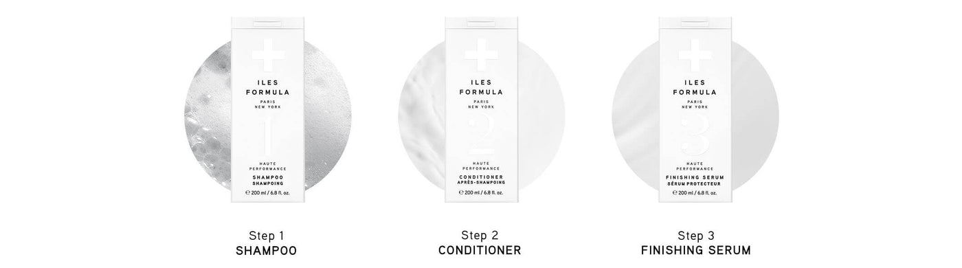 Step 1: Shampoo, Step 2: Conditioner, and Step 3: Finishing Serum