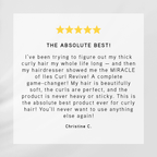 Five-star product review for a hair care product with a white background