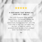 Five-star review of a hair mask with a white background